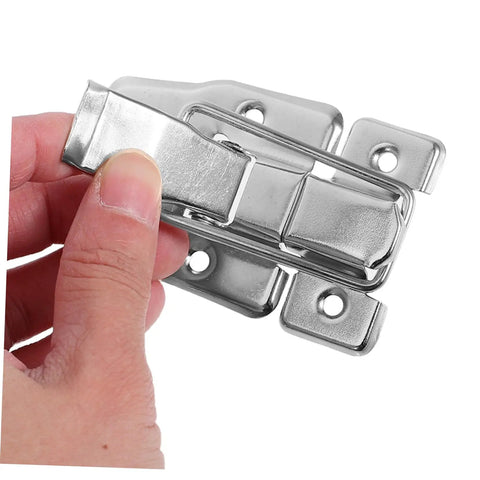 Close-up of Six Pack Vintage Duckbilled Toggle Latch Kit With Screws For Wooden Boxes Jewelry Cabinets Tool Chests Spring Loaded Hasp Lock