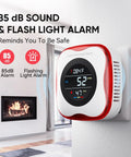 Plug In Carbon Monoxide Alarm 3-In-1 Detector with Real Time Temperature and Humidity Display mounted on wall with 85dB sound alert