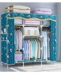 No Sweat Portable Fabric Wardrobe Closet Carrying Heavy Duty Hanging Rods Plus Two Handy Side Pockets Spacious Standing Clothes Rack with zippered shell.