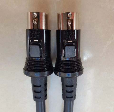Close-up of Ham Radio OPC598 Data Cable with 13 Pin DIN MIDI gold plated connectors showing secure clips on each end.