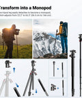 Overhead Camera Tripod With Ball Head And Flexible Center Column shown as a monopod for versatile DSLR use in outdoor settings.