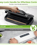 Powerful Vacuum Sealer For Food 90kPa With Dry And Moist Modes, 7 In 1 Function showing easy-lock handle operation