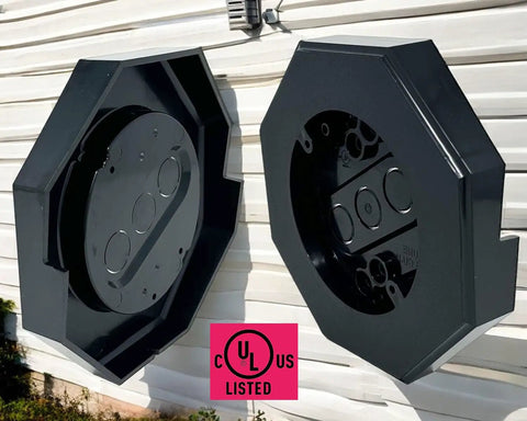 8141-BK Black Siding Mounting Block for 1/2 Inch Lap Siding, UL Listed PVC Bracket for Flush, Level Install, Durable Weatherproof Block for Residential and Commercial Projects, 1 Pack on black lap siding