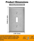 Toggle Switch Metal Wall Plate 1 Gang Stainless Steel Light Switch Cover Brushed Finish Industrial Grade Corrosion Resistant Standard Size 10 Pack Silver with dimensions.
