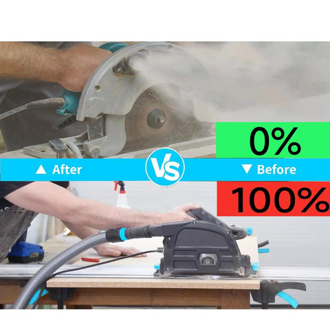 Comparison of dust collection efficiency with 16 Foot Universal Dust Collection Hose For Home And Shop Vacuum Systems Includes 6 Pro-Grade Adapters For Woodworking Tools And Sander Works With Most Brands Heavy Duty Silver Gray Vacuum Hose