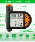 LCD timer with interface details for All in One Drip Irrigation System Kit With Two Hundred Twenty Six Feet Of Hose