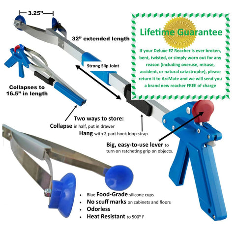 Deluxe Locking Indoor Reacher Grabber Set With 26 Inch And 42 Inch Reach 5 Pound Pickup Capacity Silicone Cup Tips Two Pack For Easy Grasp And Home Helpers Perfect For Seniors Pets Shelves And Floor Pickup