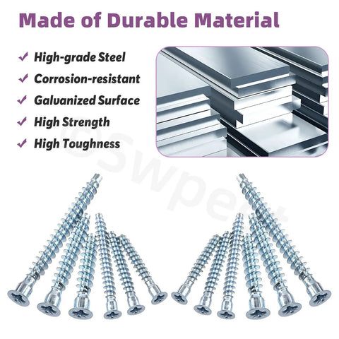 130-Piece Confirmat Screw Kit with 6 sizes, M5 x 35/40/50 and M7 x 40/50/70 zinc plated carbon steel, for DIY furniture assembly
