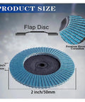 12 Count 2 Inch Flap Discs With Peel And Switch Backing For Angle Grinder Dust Vent Holes Blue Sanding Wheels dimensions and details.