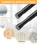 2 Pack Tension Curtain Rods 8 To 12 Inches No Drill DIY Friendly Mini Spring Curtain Rods For Slim Windows Cupboards And Closets One Half Inch Diameter Easy Install With Strong Hold shown with wall materials like glass, ceramic, wood, wallpaper, and lime.
