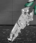 Close-up of Straight-Up Tough 18-In-1 Folding Wire Stripper And No-Fuss Multifunction Crimping Tool in water, showcasing its stainless steel design.
