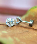 Premium D Color Moissanite Stud Earrings Crafted From Certified G23 Implant Grade Titanium Screw Back for Tragus Cartilage Labret Helix Piercings, 3MM Size.