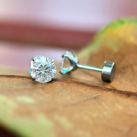 Premium D Color Moissanite Stud Earrings Crafted From Certified G23 Implant Grade Titanium Screw Back for Tragus Cartilage Labret Helix Piercings, 3MM Size.