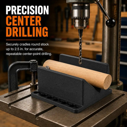 Heavy Duty Abs V Block Jig Fixture For Dead On Center Drilling And Precision Milling Projects Up To Two Point Five Inches with wooden stock.