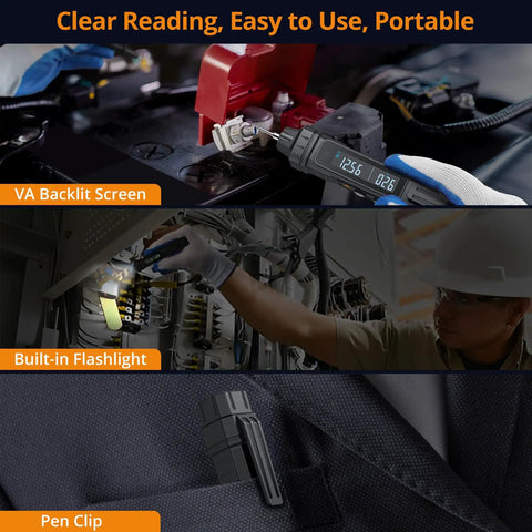 3 In 1 Pen Style Multimeter With Phase Sequence Detection And LCD Display used for voltage testing with backlit screen and pen clip