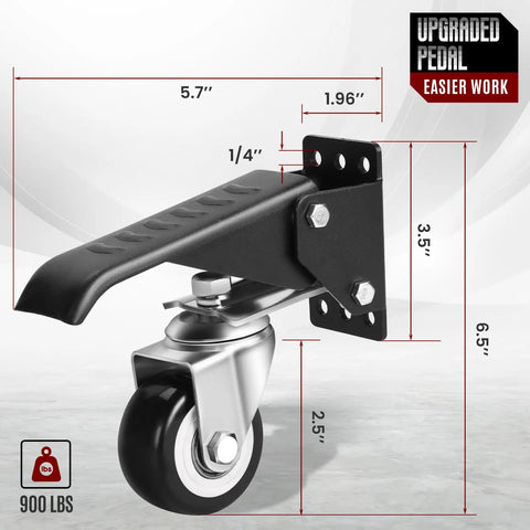 Built Tough Retractable Workbench Caster Kit Moves Heavy Shop Load With Zero Sweat Smart Step Brakes detailed pedal and caster dimensions
