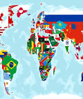 5x3ft Fabric World Map Backdrop With Flags For Parties And Classrooms, colorful map design with country flags displayed across continents.