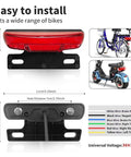Rear Tail Light For Electric Bikes, 36V To 48V Ebike Brake Signal, Ultra Bright Be Seen Night Riding Lamp dimensions and installation guide