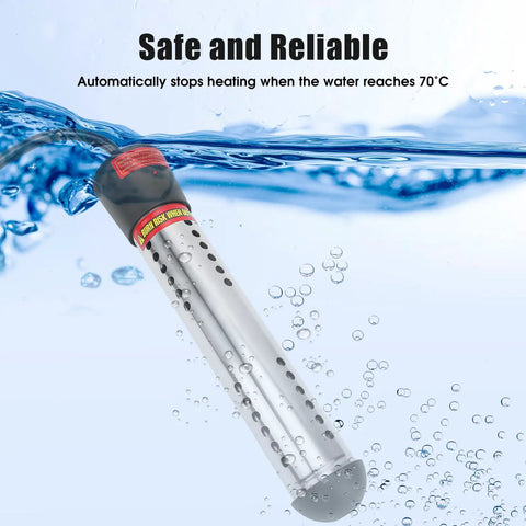 Portable 2000W Immersion Water Heater With Automatic Safety Shutoff in water with bubbles, showing reliable heating element design.