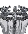 Close-up of Triwizard Cup Replica Mood Light LED Lamp Battery Powered 13 Inch Tall Silver Decor For Wizarding World Fans.