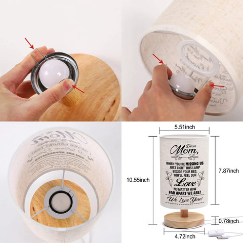 Assembly of Cozy Night Light Table Lamp Gift For Mom From Daughter And Son With A Heartfelt Message On The Lampshade details.