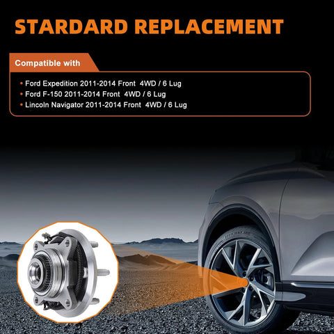 Beefed Up Front Wheel Bearing Hub Assembly For 2011 To 2014 Ford Expedition F 150 Lincoln Navigator 4WD Six Lug Two Piece Set OE Replacement Durable