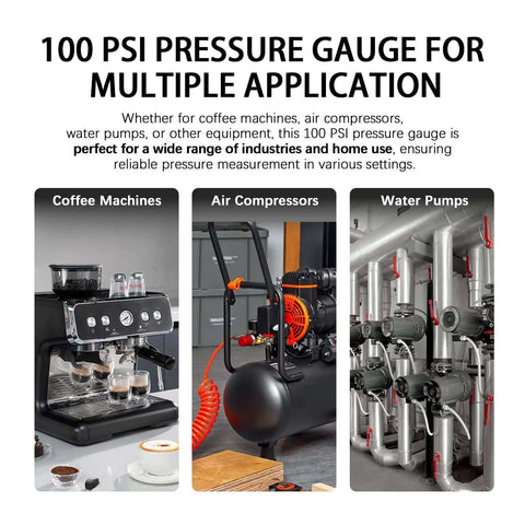 Compact One Inch Pressure Gauge Zero To One Hundred Psi For Coffee Machines Water Pumps And Air Compressors shown in use