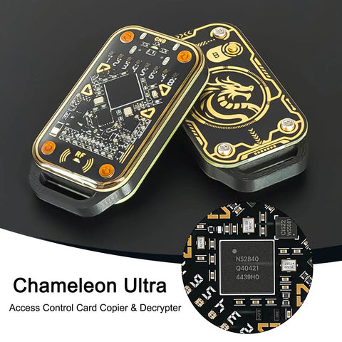 Close-up of Beast All In One Dual Frequency RFID Emulator with circuit design and access control card copier details.