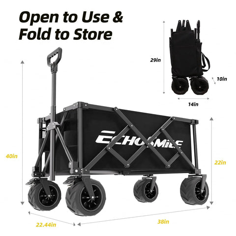 Collapsible Folding Wagon Cart With 400 Lb Capacity All Terrain Utility Cart for Camping Beach Grocery Garden Compact Storage