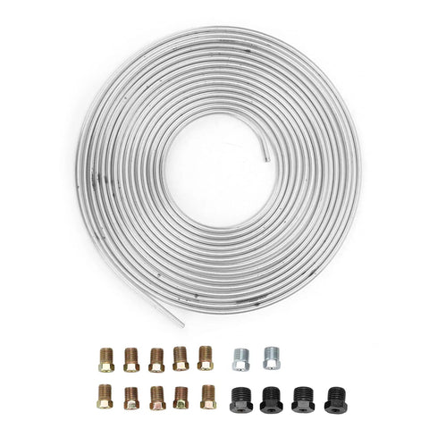 Heavy Duty Copper Plated Brake Line Tubing 25 Feet With Fittings Three Sixteenth Inch Outer Diameter For Hydraulic Braking And Fuel Systems Silver Finish