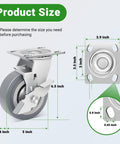 Front view of Nefish 5-inch heavy-duty caster wheel with brake; swivel plate, 3500 lb rating, set of 4.