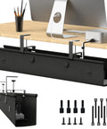 40 Inch Under Desk Cable Management Tray No Drill Cord Organizer installed under desk, showing reinforced base and fabric design in black