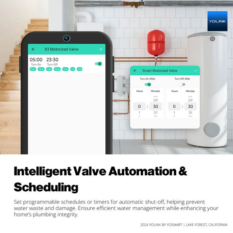 Display screen showing NSF Certified Potable Water Three Quarter Inch Smart Motorized Stainless Steel Ball Valve with automation settings.