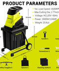 Electric Wood Chipper Shredder With Fifteen Amp Motor And One Point Eight Inch Cutting Diameter Portable Wheels 50 Liter Bin