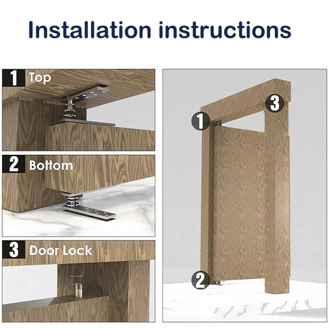 Installation instructions for Hidden Door Pivot Hinges With 360 Degree Rotation Heavy Duty Stainless Steel That Holds Up To 100kg 220lbs