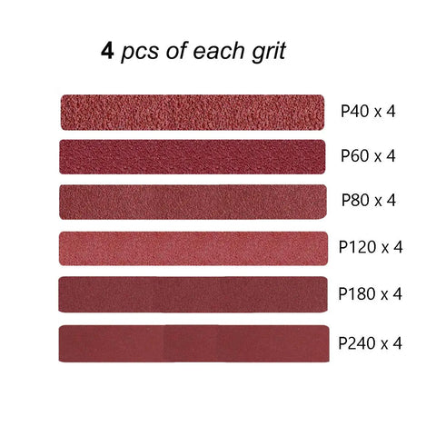 Half Inch By 18 Inch Aluminum Oxide Sanding Belts 24 Pack With Four Belts Of Each Grit 40 60 80 120 180 240 Open Coat Heavy Duty X Weight