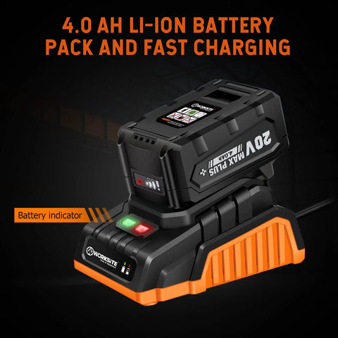 Cordless Heat Gun Kit 20V Max With Lithium Battery, shown with fast charger on a black background with 4.0AH label