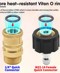 Image showing 1/4 inch quick connector and M22-14 female quick connector with 20 Pack Three Eighths Inch Viton O Rings for sealing.
