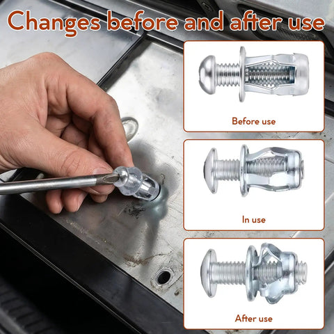 Petal Nut Jack Fasteners Kit 50Pcs M4 M5 M6 M8 Expansion Screws For Hollow Wall Sheet Metal Drywall And Thin Tubes Galvanized Carbon Steel Anchors Secure Load Distribution, in use on metal sheet
