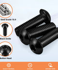 Badass M5 By 8mm Button Head Hex Socket Cap Screws 10.9 Grade Alloy Steel Black Oxide Finish 100 Pack Hardware for Carpentry, showing black oxide screws.