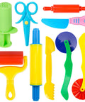 9-Piece Dough And Clay Tools Starter Set For Kids with rollers, pizza cutter, rolling pins, safety scissors, and more.