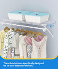 Six Pack White Wire Shelf Brackets For Twelve Inch Closets With Heavy Duty Anchors Screws And Clips for 12-inch wire shelf support