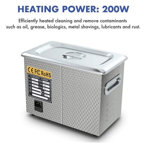 3L Ultrasonic Parts Cleaner With 200W Heating, silver exterior, top view, ideal for cleaning small components at home or workshop