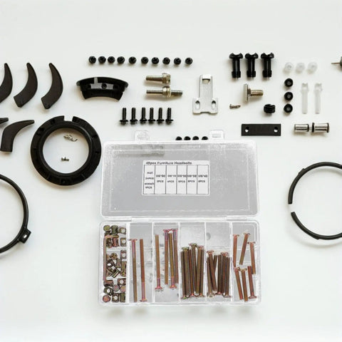 49 Piece M6 Socket Head Cap Screws 40 To 80 Mm And Barrel Nut Assortment Kit organized in a compartmentalized box with additional fittings.