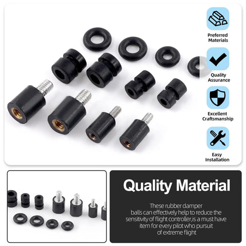 Anti Vibration Standoffs And Rubber Damper Balls Set With M2 And M3 Screws For Drone Flight Controller Mounts showing various sized rubber dampers.