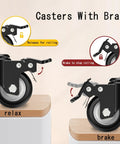 Heavy Duty Polyurethane Caster Wheels With Brake Set Of Four showing locking mechanism for smooth and safe use on furniture.