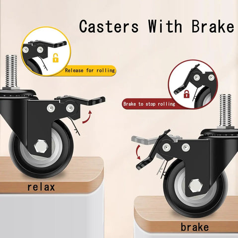 Heavy Duty Polyurethane Caster Wheels With Brake Set Of Four showing locking mechanism for smooth and safe use on furniture.