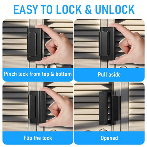 3 Pack Home Security Door Reinforcement Lock Kit With Childproof Inside Latch Stopper Heavy Duty Aluminum Construction In Black showing locking mechanism tutorial