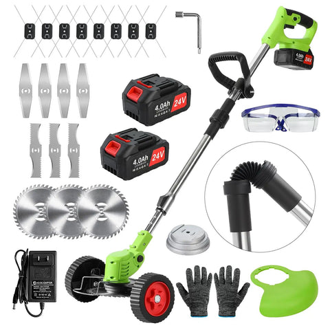 Cordless Weed Wacker With Blade 24V Power 880W Copper Motor Two 4Ah Batteries And Charger 3 In 1 Lightweight Grass Trimmer kit