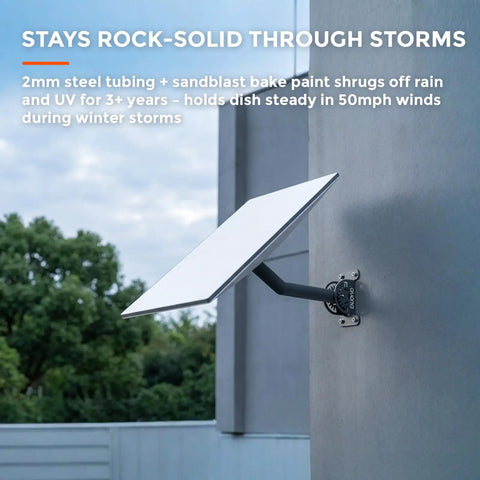 Starlink Gen 3 Wall Or Roof Mount Kit For V3 Standard Dish, Beefy Steel Bracket With 0 To 180 Degree Tilt And 360 Degree Rotation, Sandblasted Bake Paint Finish, Includes Wood And Concrete Screws